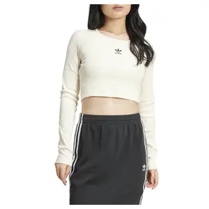 adidas Womens Essentials Crop Crew Neck Long Sleeve Casual Tops Casual - Off White