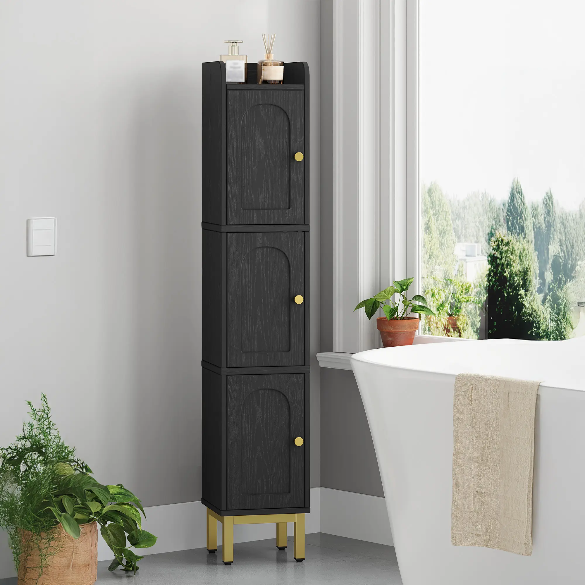 Hzuaneri Slim Bathroom Storage Cabinet, Narrow Bathroom Organizers and Storage with 4 Adjustable Feet, Laundry Room Organization for Small Space, Kitchen, Living Room