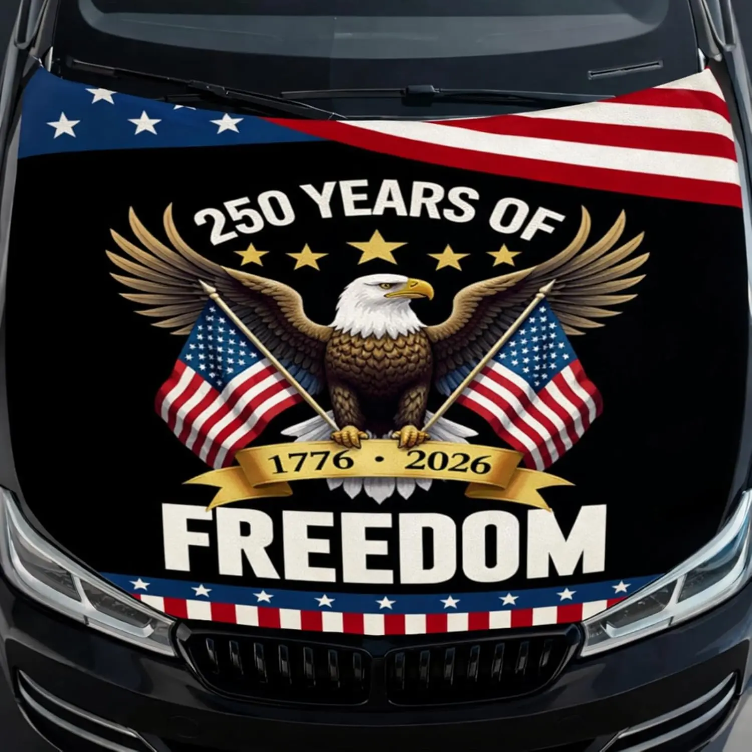Tallew American Flag Car Hood Cover 63"x47" 250th Car Bonnet Banner Decoration Patriotic Independence Day Eagle Hood Cover Cars Accessories 1776-2026 Universal Fit for Trucks SUV