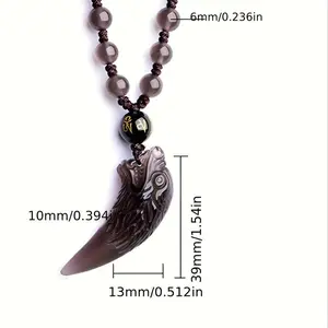2025 Wolf Tooth Jade Obsidian Pendant Necklace Men's Unique Spike Totem Style