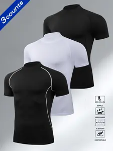 Men's Half High Neck Sport T-Shirt Set, Breathable Quick-Dry Short Sleeve, Fitness Running Exercise Wear, Outdoor Cycling Clothing, Athletic Sports Clothing