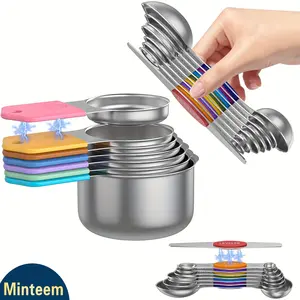 15-Piece Magnetic Measuring Cups & Spoons - 304 Stainless Steel |   Heavy-Duty N52 Magnet & Double-Sided Design |   8/9-Piece Spoons + Levelers |   For Dry/Liquid Ingredients |   Must-Have Kitchen Tools