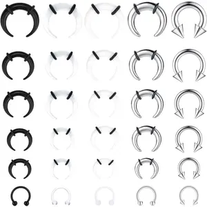 FIASASO 30Pcs Septum Pincher Tapers 16G 14G 12G 10G 8G 6G Horseshoe Septum Rings Acrylic Stainless Steel C Shape Septum Piercing Jewelry Nose Ear Cartilage Septum Stretching Kit for Women Men