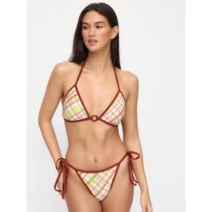 Cider High Stretch Halter Neck O-Ring Checks Triangle Bikini Set