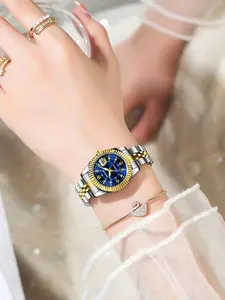 A Luxury Exquisite Eye-Catching Ladies' Wristwatch with Roman Numeral Markers, Diamond Embellishments, Richly Layered Design, Waterproof Function, Magnified Date Window and Quartz Movement, Quartz Analog Watch