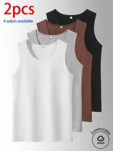 2-pack men’s vests: men’s sleeveless T-shirt and men’s cotton vest. Crew neck, minimalist design. Soft, stretchy fabric that feels gentle against the skin and is breathable. Suitable for everyday layering, home wear/sleepwear, and workouts/running
