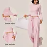 TIMEOFF Women's 2-Piece Sports-Inspired Sportswear Set - Solid Trending Clothing with Flattering Sculpting Long Sleeve Crop Flattering Tops, Wide-Leg Yoga Pants, Stretch Fabric for Workout,outdoorfun
