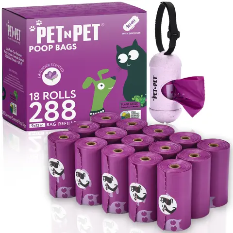 PET N PET 288 Lavender Scented Dog Poop Bags with Dispenser, USDA Certified 41% Biobased Dog Poop Bags