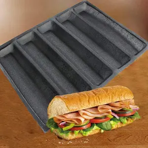 Perforated Baking Forms Sandwich Mold  Baguette Bread Pan  Mat 5 Loaf Non-Stick Baking Liners