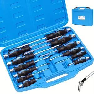 D ProTool Hub 12-piece magnetic screwdriver set, heavy-duty screwdrivers with steel blades, professional handles, includes two screwdrivers, including Phillips and flathead.