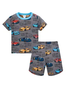 Boys' Deep Racing Two-Piece Set, Short Sleeve Shorts, Milk Silk Fireproof Fabric, Summer Breathable Comfort Sleepwear
