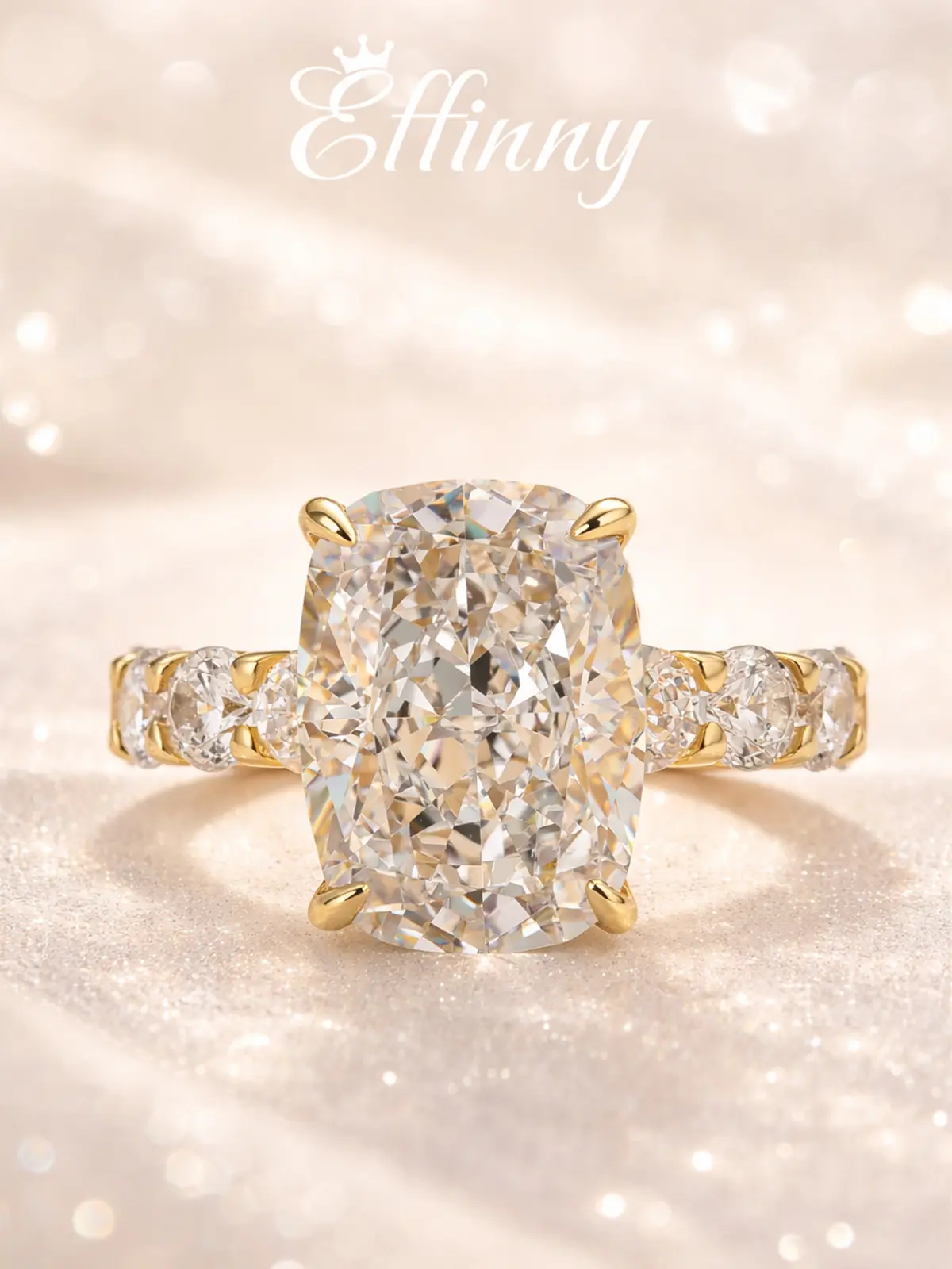 Effinny 4.5/9.0ct Elongated Crushed Ice Cushion Cut Golden Engagement Ring,Travel-Friendly Daily Wear Affordable Luxury Fine Jewelry, Statement & Elegant Rings for Women