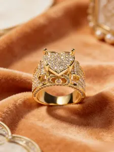 Gorgeous heart-shaped hip-hop gothic cubic zirconia ring, unisex, wedding ring, engagement ring, anniversary ring, women's Valentine's Day/Mother's Day gift ring, girls' everyday casual accessory, fashion jewelry.