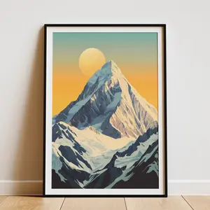 K2 Mountain Pakistan Flat Illustration Art Print Geometric Minimalist Style Modern Mountain Poster Landscape Wall Decor K2 Peak Poster