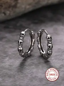 S925 Sterling Silver Skull Hoop Earrings, Vintage Gothic Punk Huggie Earrings for Men Women, Hypoallergenic Street Rock Hip Hop Jewelry Gifts