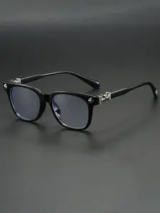 Fashion Metal Square Frame Flat Light Lens Outdoor Versatile Anti-Blue Light Stylish Protective Glasses, Casual Style, All Seasons, Solid Color Design