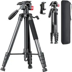 74" Tripod, Professional Aluminum Heavy Duty Tripod Stand For Mirrorless Camera,DSLR,Cell Phone,Camcorder, with Holder and Travel Bag