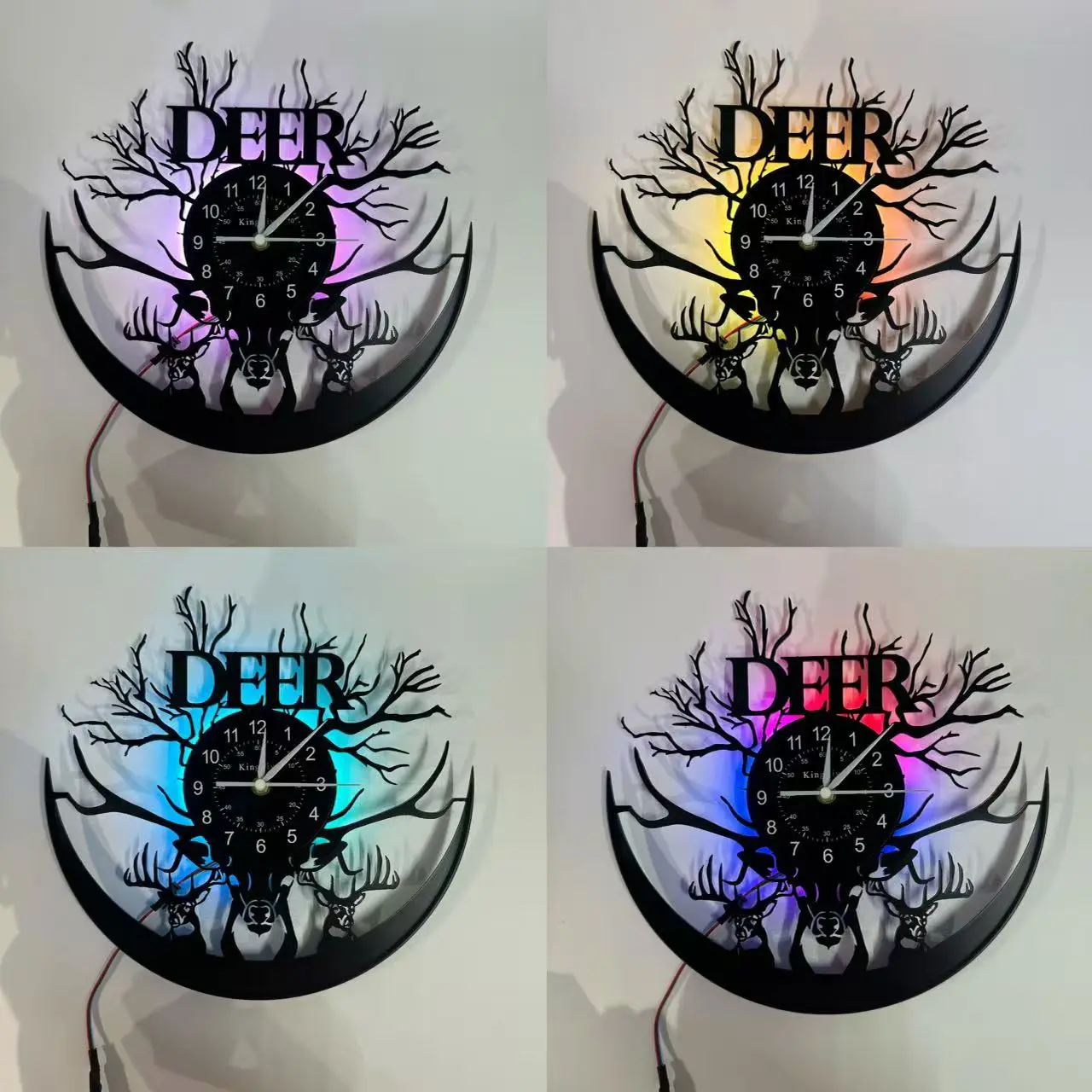 Vintage Deer Vinyl Wall Clock, Retro Vinyl Decor, Led wall clocks, Silent Clock, Christmas Seven-Color LED Display, Christmas Wall Decor, Home Decor Gift, Reindeer Design Clock for home, Christmas Holiday Gift