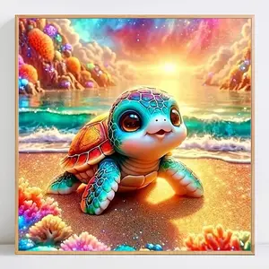 Turtle Pattern DIY Diamond Arts Colorful Painting Kit without Frame, DIY Decorative Art Picture for Beginner, Wall Art Decor for Home Living Room Bedroom