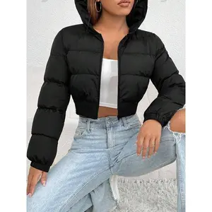 Women's Solid Zip Up Crop Winter Hooded Coat, Casual Jackets, Fashionable Long Sleeve Outerwear for Daily Outdoor Wear,  Cropped Hoodie,  Zip Hoodies, Coats for Winter Women 2025, Women Clothing for Fall & Winter
