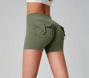 Women's Ruched Butt Lifting Biker Shorts with Cargo Pockets | High Waist, Tummy Control, Workout & Streetwear
