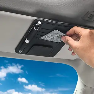 Small Leather Car Sun Visor Organizer for Car Truck, Sunglass Holder, Car Card Sleeve Pocket Organizer, Car Visor Document Holder, Car Registration and Drving License, Invoices, Pen, Chapstick