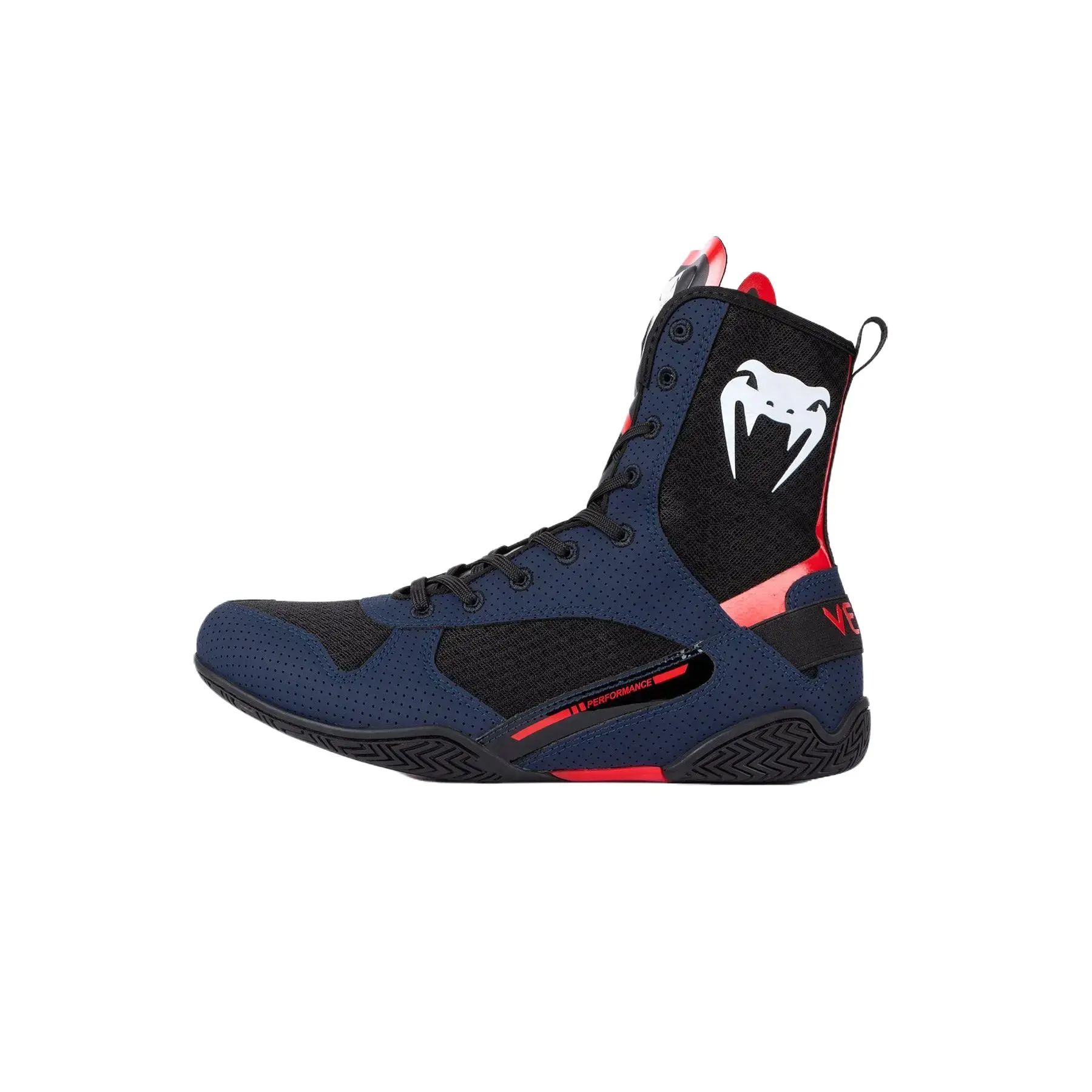 Venum Elite Boxing Shoes - Lightweight Mid-Cut Sports Footwear with Supportive Lateral Reinforcements, Breathable Honeycomb Mesh, Navy/Black/Red