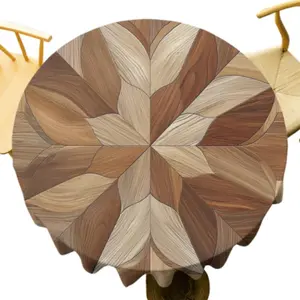 Wood Grain Print Round Tablecloth, 1 Count Exquisite Decorative Tablecloth, Table Decoration Supplies for Home Kitchen Dining Room