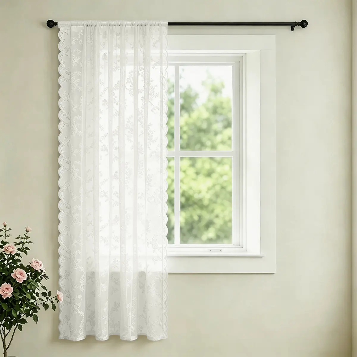 1pc Pastoral Whimsical Lace Curtain - Breathable Sheer Lace-Style Window Drape for Home Balcony Decor, Room & Aesthetic Home Decor, Bedroom Use