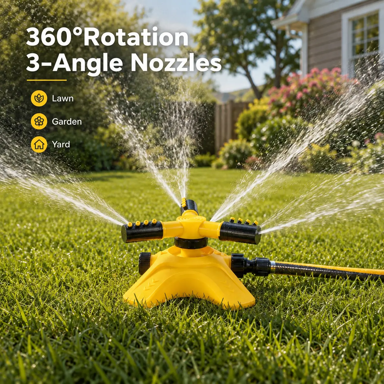 360‑Degree Rotating Lawn Sprinkler, Large‑Area Irrigation Coverage, Automatic Garden Sprinkler with 3 Nozzles, Outdoor Spraying & Garden Irrigation Device