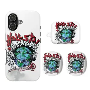 HE.ll0 ST@RT -Y2K Grunge Flaming Star Tech Bundle - Opium Streetwear Matching phone, airpod, airpods max Cases Set