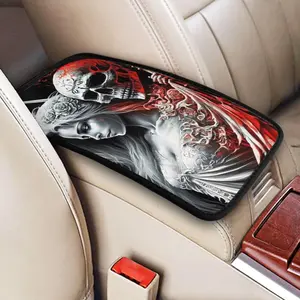 Car Center Console Cover, Skull & Girl Pattern Car Armrest Cushion, Auto Arm Rest Pad, Middle Consoles Protector, Hand Rest Pillow For SUV/Truck/Vehicle, Halloween, Automotive Interior Cushion