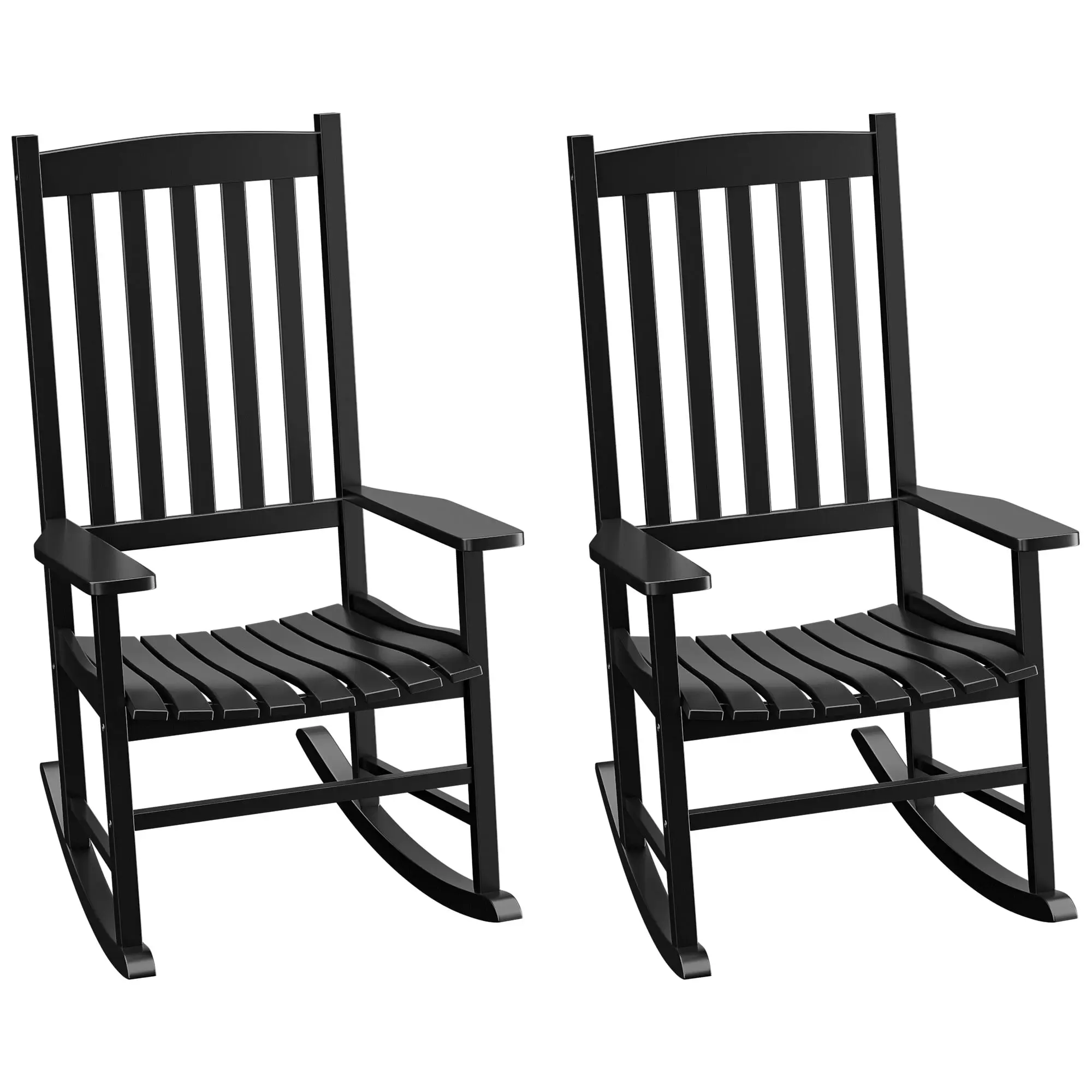 Outdoor High Back Rocking Chairs - 2-Piece Kiln-Dried Wood Set, Poly Seal, Durable Construction, Ergonomic Design, Modern Style, Fast Setup, Easy Maintenance, for Front Porch, Patio Chairs, Back Porch Furniture, Assembly Required