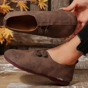 Retro Women's Casual Loafers Soft Round Toe Flat Shoes with Button Design, Perfect for Everyday Outfits Indoor Outdoor Shoes