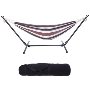Professional Black & Silver Flowers Hammock Stand with Polyester Coffee Stripe Hammock