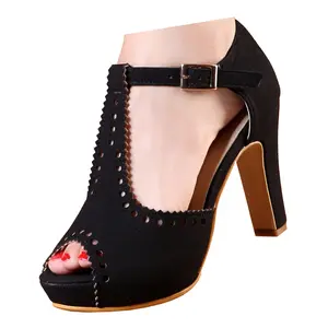 GetMoreBeauty Women's Vintage Heeled Sandals with Straps, Black Casual Flatform, Block High Heel, Summer Dress Shoes Footwear Wedding