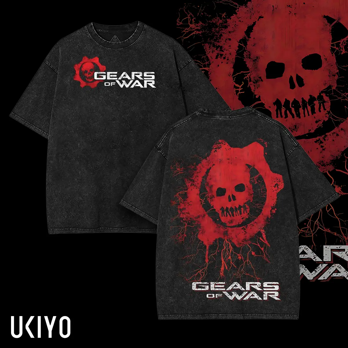 Gears of War art Game Washed Tshirt Oversize 2 Sided Cotton unisex graphic game movie Tops graphic tee game acid wash clothing merch unisex game day trendy game day Casual Menswear casual unisex apparel cotton t-shirt gift