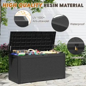 31/60/100/260 Gallon Resin Outdoor Storage Deck Box (padlock not included) – Waterproof, UV-Resistant, Multi-Functional, Lockable, Durable, Storage of tools