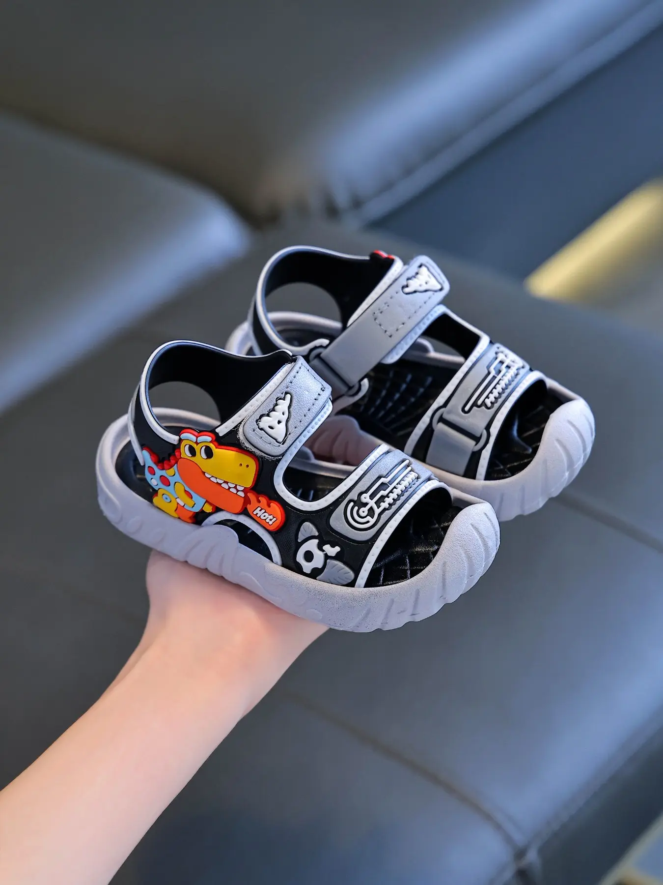 Boys' Summer New Soft Sole Velcro Sandals, Kids Outdoor Sports Casual Shoes, Minimalist Style PVC Beach Slippers, Flip Flop Slides, Unique Sandals, Flip Flops Shoes, Flexible Sandals, Childrens Sandals, Flat Slides Sandals