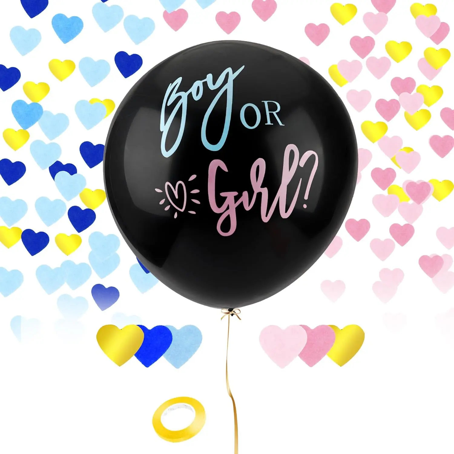 Balloon, 36 Inch Black  Balloon with Blue and  Heart Shape Confetti Big Boy or Girl Balloon Kit for  Genders Reveal Ideas Party Decorations  Shower Party Supplie