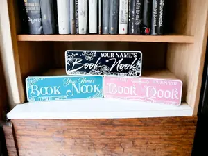 Personalized Library Sign for Book Nook, 3D Printed Shelf Sitter Decoration, Bookshelf Decor Gift for Bookish, Book Lover, or Reader