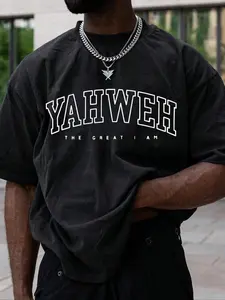 Men's Letter Print Drop Shoulder Tee, Regular Fit Casual Short Sleeve Round Neck T-Shirt for Summer, Fashion Men's Top for Daily Wear, Casual Fit Streetwear