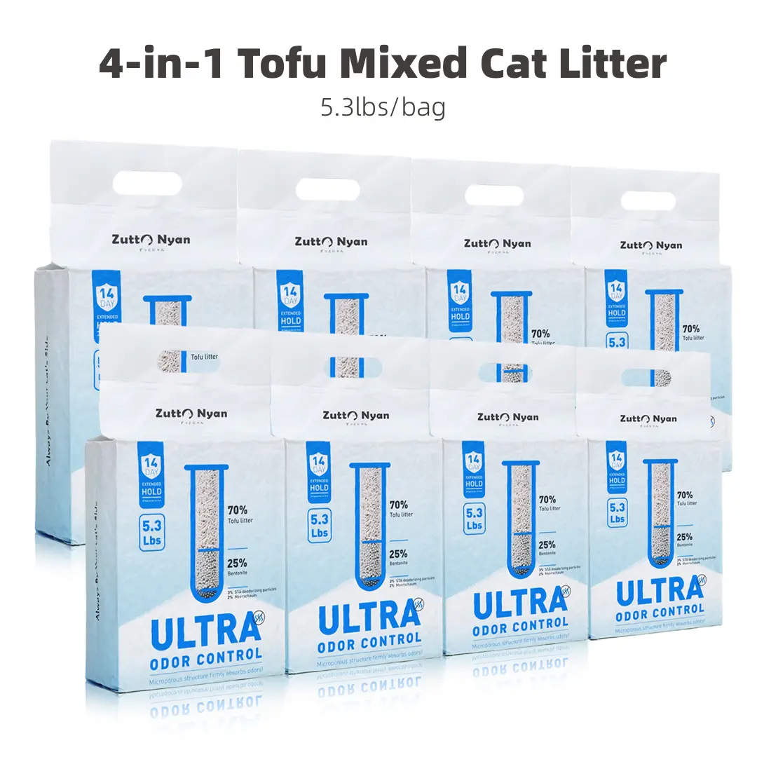 ZuttoNyan 4-in-1 Natural Tofu Clumping Litter (42.4lbs) - Low Dust, Rapid Clumping, Odor Neutralizing, Non-Sticking, Flushable Formula for Automatic Smart Litter Boxes, Mess-Free No-Mess for Pet Lovers, Mess-Free Litter