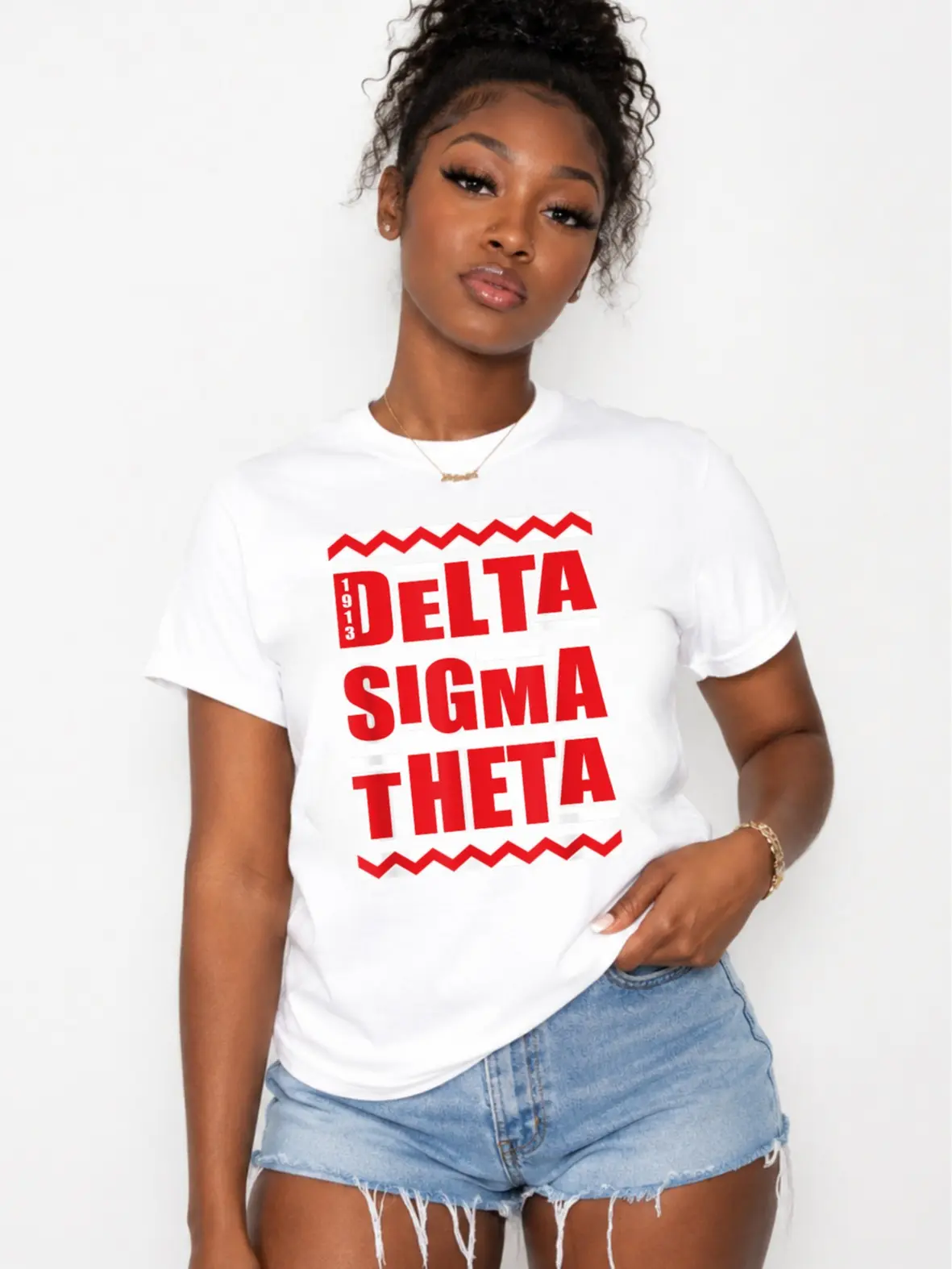 Women's Short-Sleeve Breathable Fabric Delta Sigma Theta 1913 Print T-Shirt, HBCU Sorority Greek Life Sisterhood Unisex Gift Tee