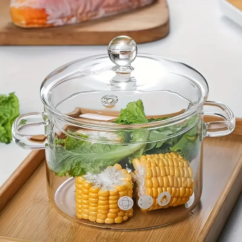 1pc Baking Tools Borosilicate Glass Pot Transparent Double Handle Lid Small Casserole Salad Bowl Stovetop Safe Heat Resistant Glass Cookware Stew Pot Cooking Pots Kitchen Pots Pots with Handles