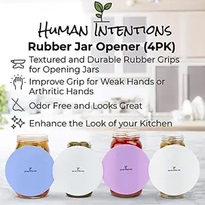 Jar Opener (4PK) - Rubber Jar Gripper for Weak Hands - Bottle Opener for Arthritic Hands - Jar/Lid Opener Gripper Pad - Non Tear - Coaster - Trivet