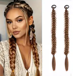 TwiceBeauty 2 PCS Long Braided Ponytail Extension 24 Inch For Women Soft Synthetic Hair Piece For Women with Hair Tie Straight Wrap Around Ponytail Braided Hair Extensions