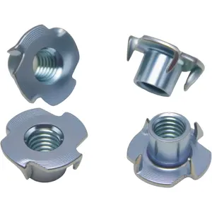 1/4" 5/16" 3/8" T-Nut,Zinc Plated Steel 4-Prong Tee Nut for Wood, Cabinetry, Rock Climbing Holds, Threaded Insert, Furniture 50Pcs