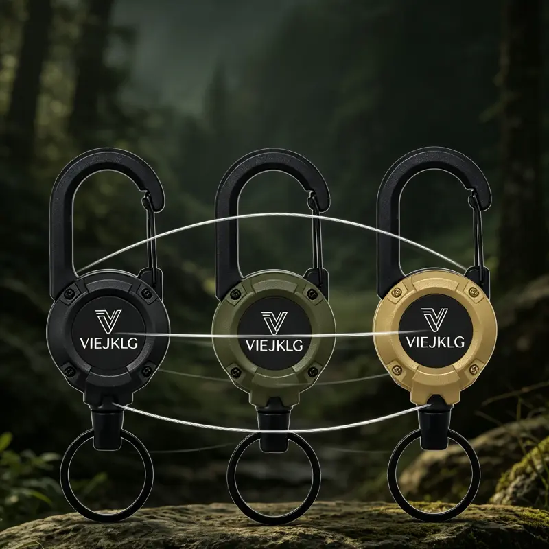 3-in-1 Functional Steel Wire Rope Keychain - Rust-Proof, High-Load-Bearing, Automatic Rebound Telescopic Retractable Recoil Reel Hanging Buckle, Portable Anti-Loss Outdoors Accessory for Cycling, Camping