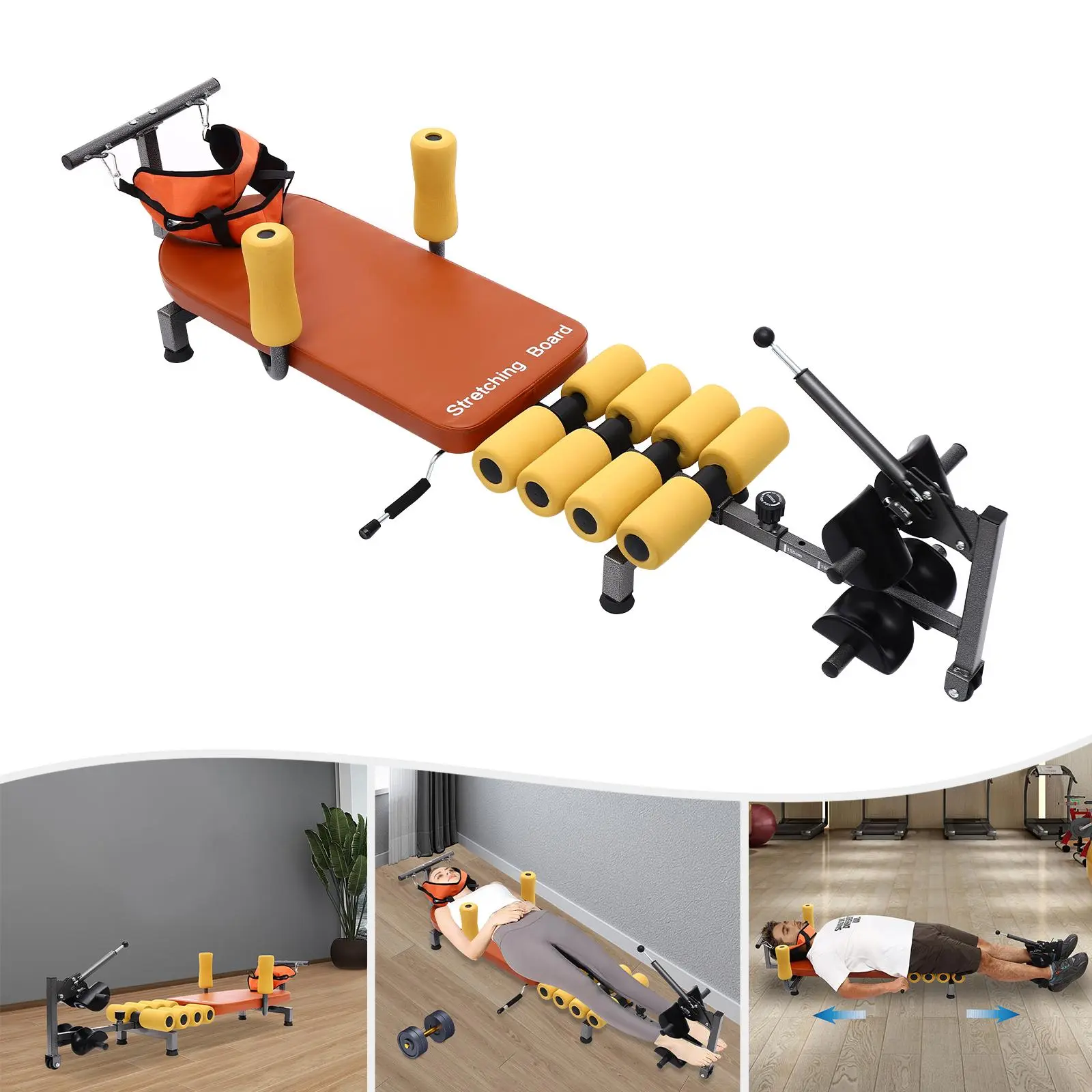 Ergonomic Back Stretch Bench, Adjustable Steel Traction Table for Spinal Decompression, Home Exercise Equipment for Neck & Back Relief, Orange Fitness Accessories, Workout, Unisex, Stretching